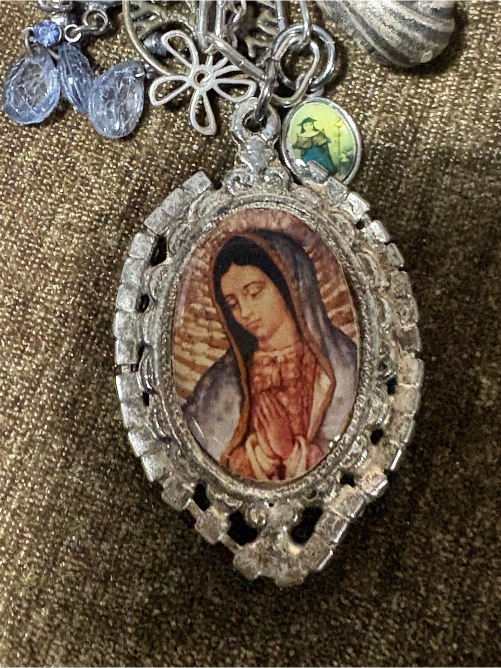 Vtg Upcycled Mother Mary Faith Based Handmade Charm Necklace Artisan Made OOAK - Picture 9 of 14